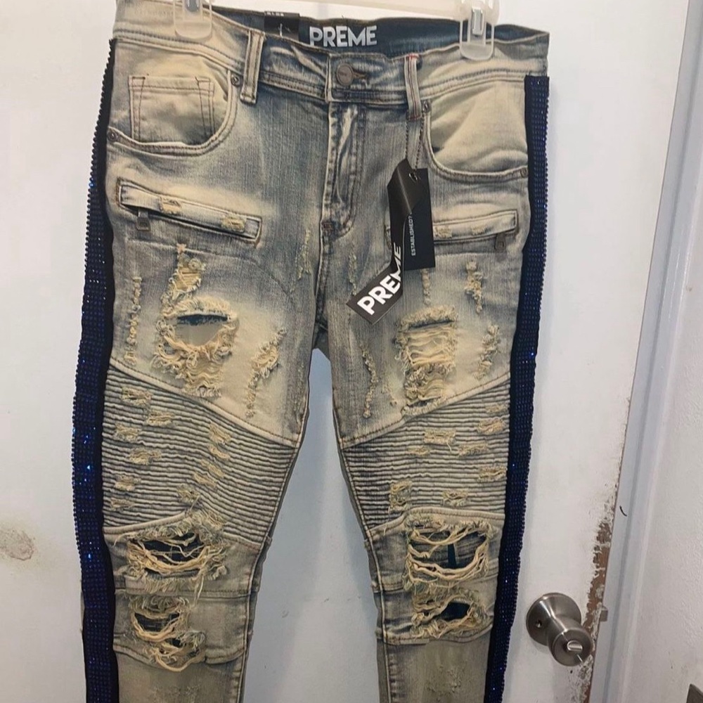 Preme royal blue rhinestone jeans